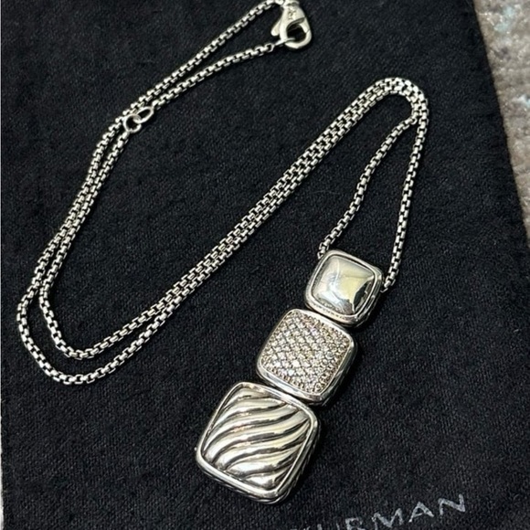 Vintage David Yurman Diamond & Silver Chiclet Triple Drop Pendant - Picture 4 of 11